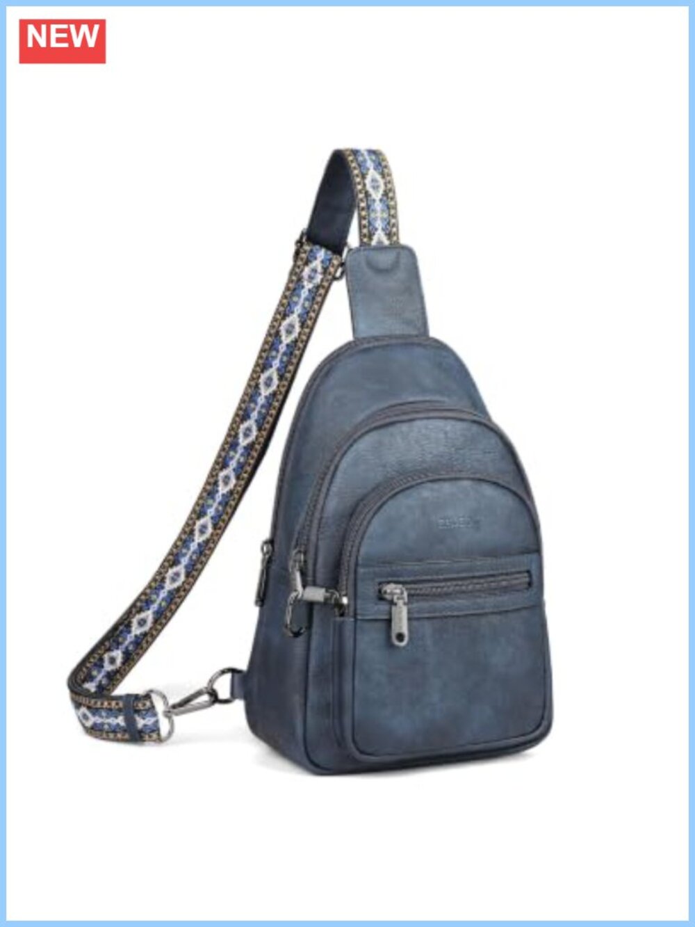 Faux Leather Sling Bag Crossbody Adjustable Strap 11 Pockets